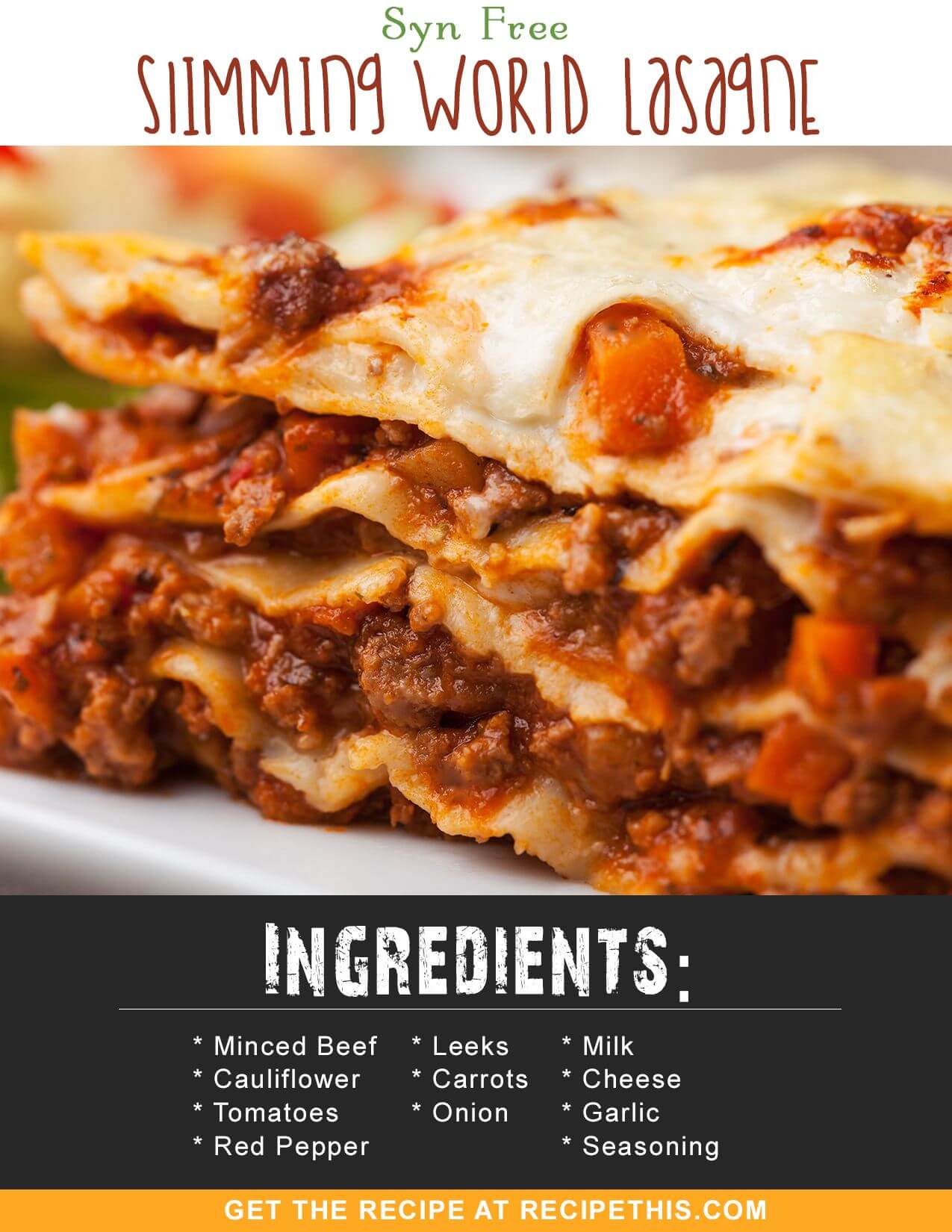 Slimming World Recipes | Syn Free Slimming World Lasagne Recipe from RecipeThis.com