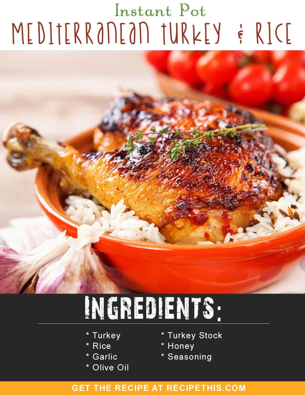 Instant Pot Recipes | Instant Pot Mediterranean Turkey & Rice Dutch Oven Baked Turkey & Spaghetti recipe from RecipeThis.com