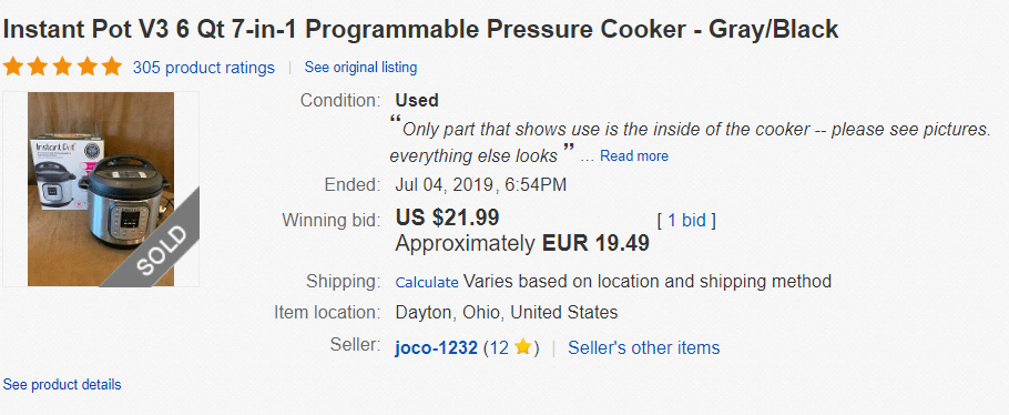 Instant Pot on Ebay - 21.99 instant pot