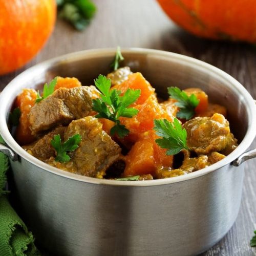 Welcome to my Paleo beef and pumpkin stew in the slow cooker recipe.