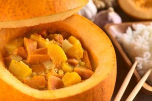 Welcome to my Paleo Thai pumpkin and sweet potato yellow curry in the slow cooker recipe.