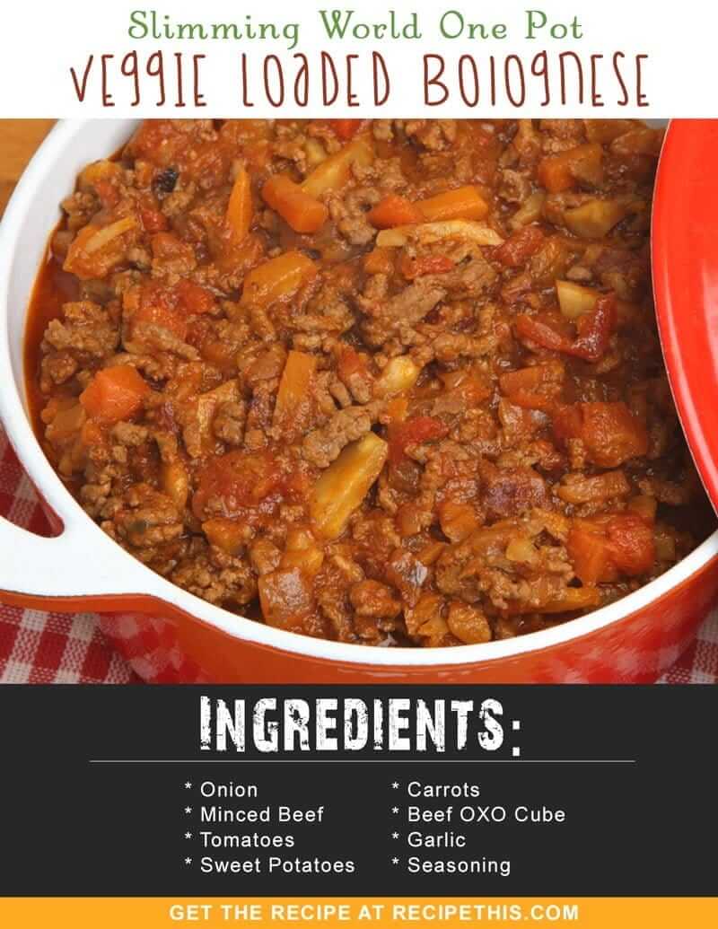 Slimming World Recipes | Slimming World One Pot Veggie Loaded Bolognese recipe from RecipeThis.com