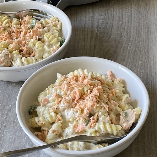 Slow Cooker Salmon Crème Fraiche Pasta