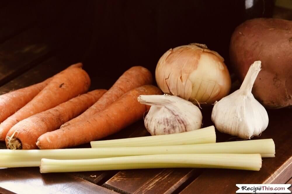 Slow cooker chicken fricassee vegetable prep