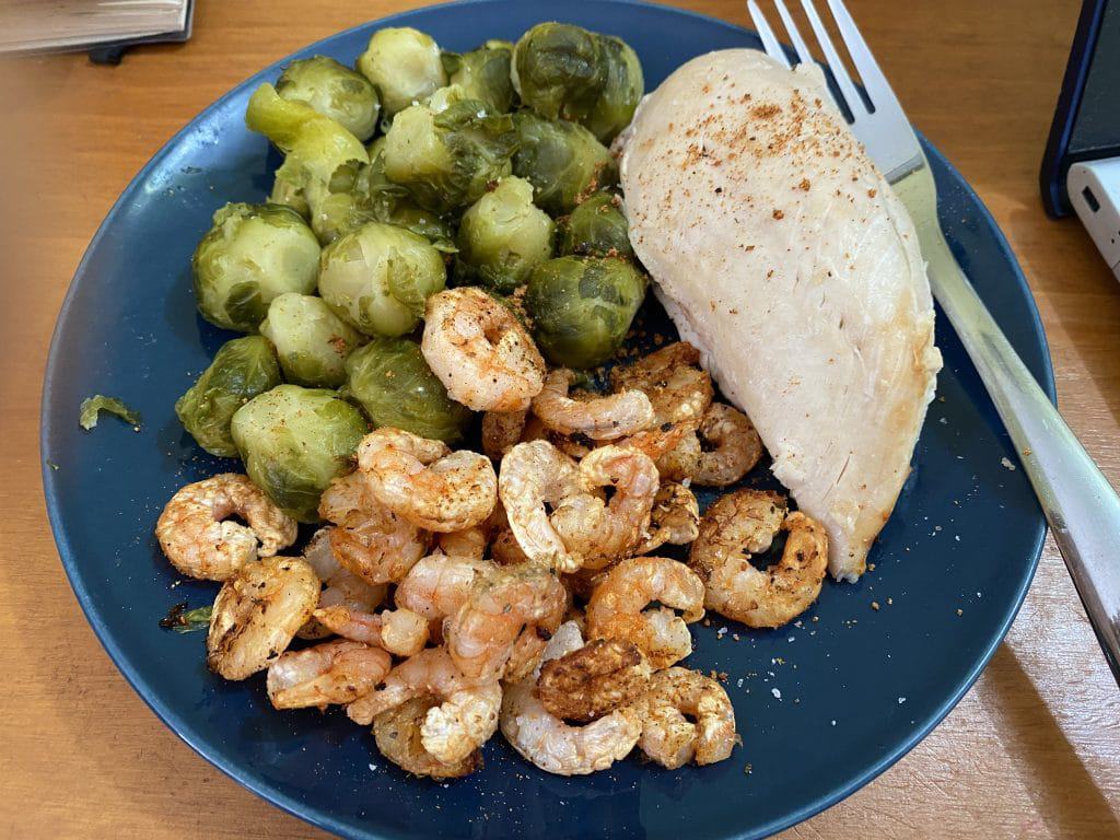 chicken breast prawns and sprouts