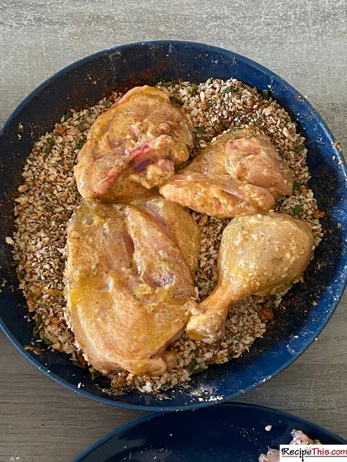 homemade kfc chicken into breadcrumbs