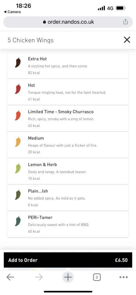 nandos spice chart