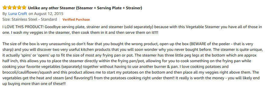 A positive review for the kitchen deluxe steamer