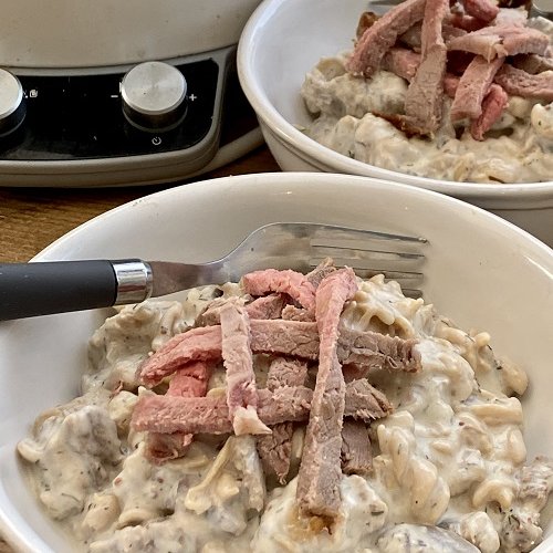 slow cooker Leftover Prime Rib Stroganoff