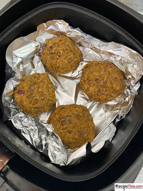 vegan lentil patties on foil
